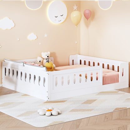 Wood Full Size Platform Bed with Guardrail, White image 1