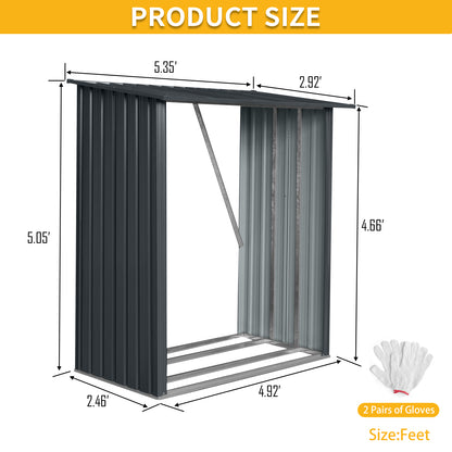 3ft x 5ft Outdoor Meta Firewood Rack,Open Wood Shed For Firewood, Pellet, or Lumber Storage, Black image 3