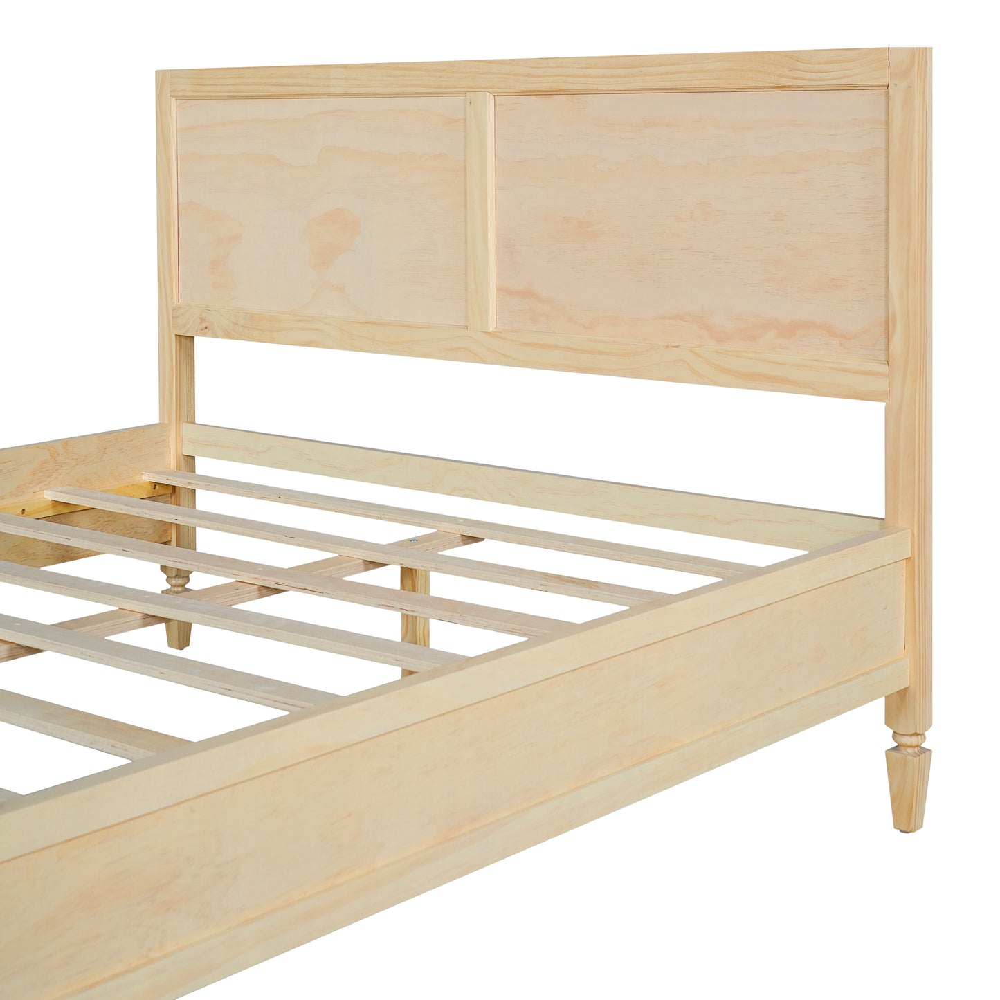 Queen Size Wood Platform Bed Frame with Classic Panel Headboard, Wooden Slats Support, No Box Spring Needed, Easy Assembly, Natural image 7