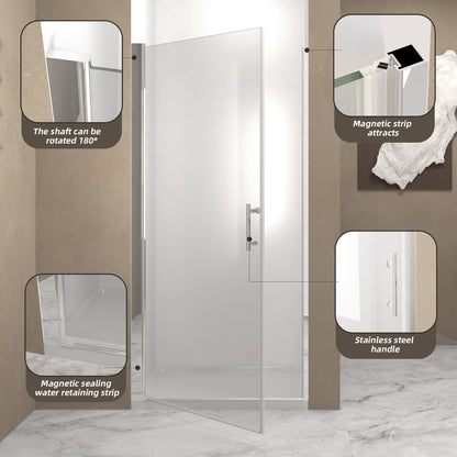 37-36"x 72" Pivot Shower Door, Chrome Aluminum Frame, Half Frame,1/4"(6mm) Tempered Glass Explosion Proof Film image 5