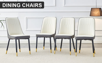 A modern dining chair with a white dark gray dual tone PU leather backrest and black metal legs, suitable for kitchens, bedrooms, and offices. A set of 4 pieces (white+dark gray+PU)C-007 image 12