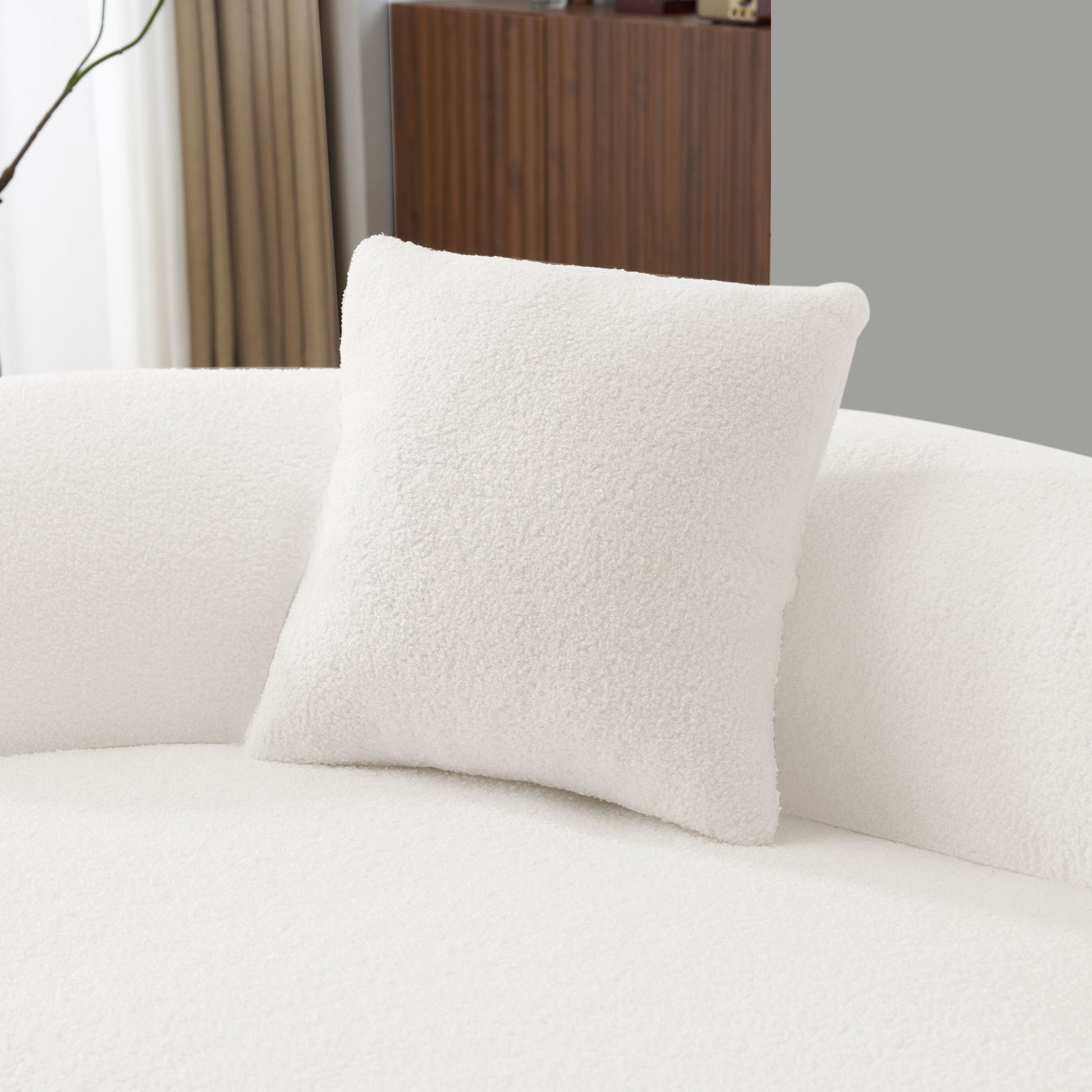 66.93 Inch Curved Loveseat White Full Compression Sponge Sofa, Teddy Velvet Fabric, No-Assembly Compact Sofa for Small Spaces & Apartments, 350 lbs Capacity image 11