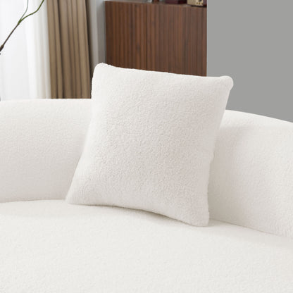 66.93 Inch Curved Loveseat White Full Compression Sponge Sofa, Teddy Velvet Fabric, No-Assembly Compact Sofa for Small Spaces & Apartments, 350 lbs Capacity image 11