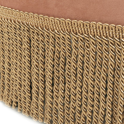 Yolanda 24" Round Upholstered Accent Ottoman, Peach Orange Velvet with Gold Trim image 5