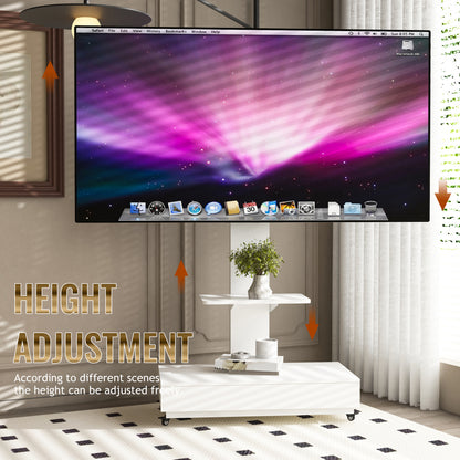 TV stand with push-pull drawer for Living Room, Bedroom,Offices,Adjustable Height Mobile TV Cart for 32-75 inches,tv stand with wheels,White image 5