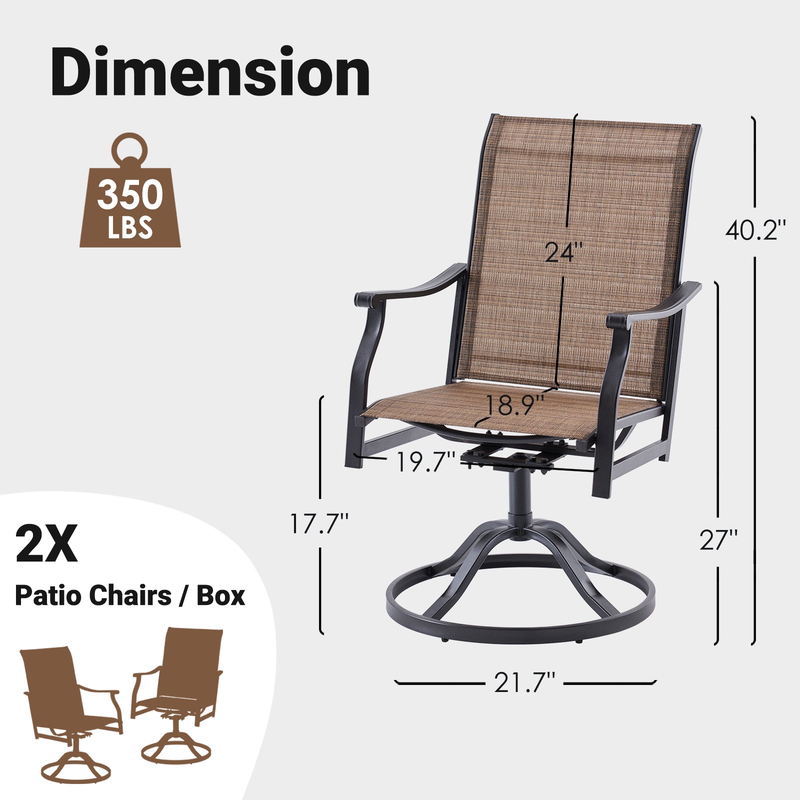 Outdoor Dining Chairs Set of 2, 360°Swivel Patio Dining Chair with Textilene Fabric, Outdoor Metal Armchair All Weather Resistant, Ergonomic Comfort, Perfect for Patio, Backyard, Balcony image 4