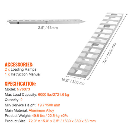 72" x 15" Aluminum Ramps 6000 LBS Capacity Loading Ramps 2PCS image 5