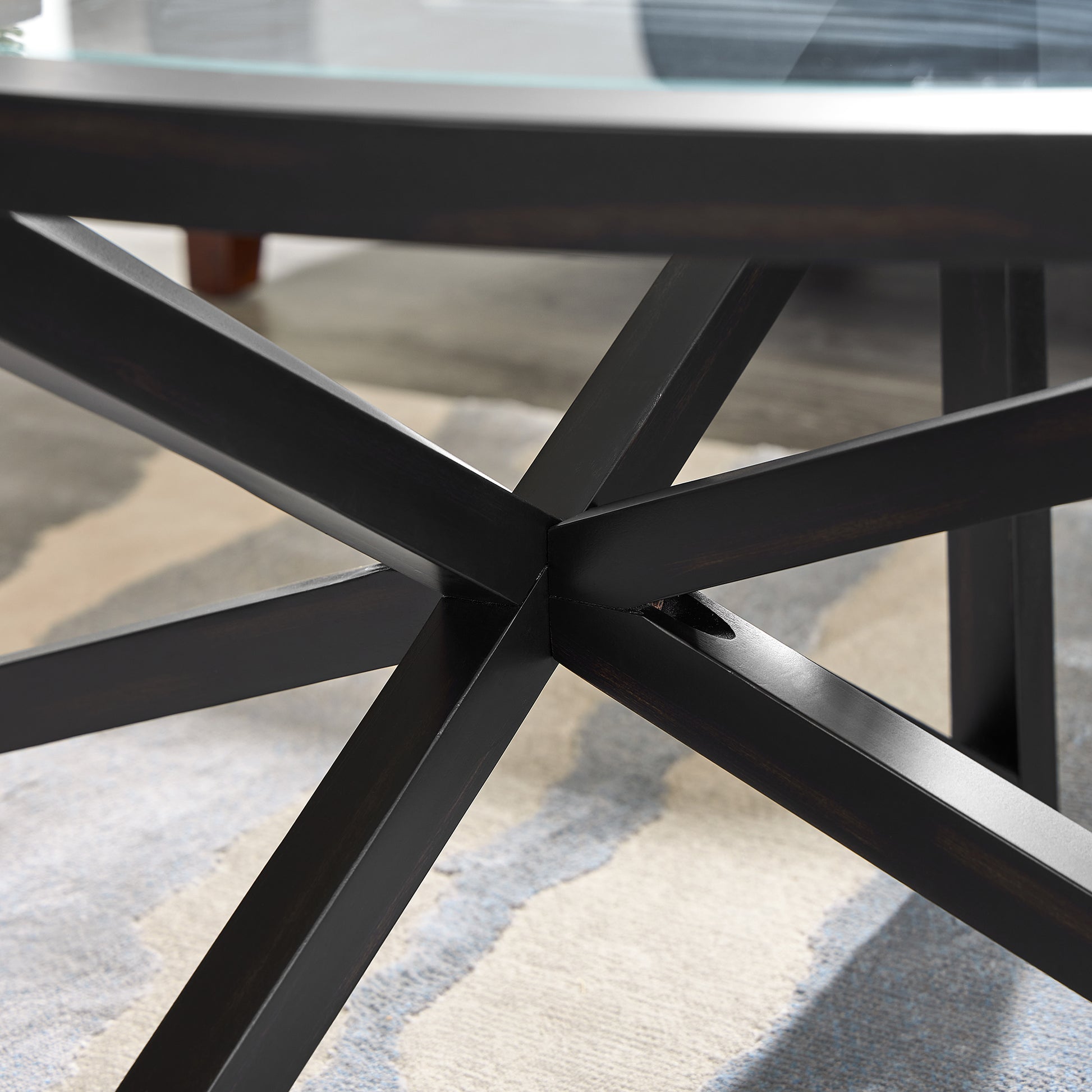 Modern simple glass coffee table, tempered glass coffee table solid wood base round transparent glass top modern living room terrace study coffee table image 4