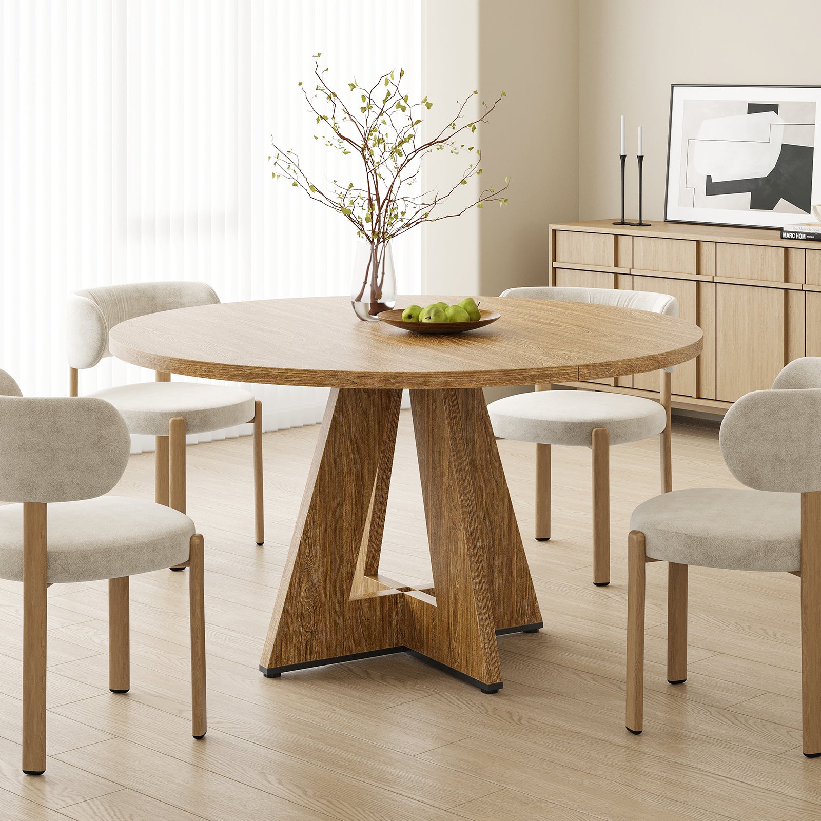 47" Round Dining Table for 4-7 People, Modern Wood Kitchen Table with Sturdy Metal Base, Large Round Dinner Table for Dining Room, Easy Assembly image 3