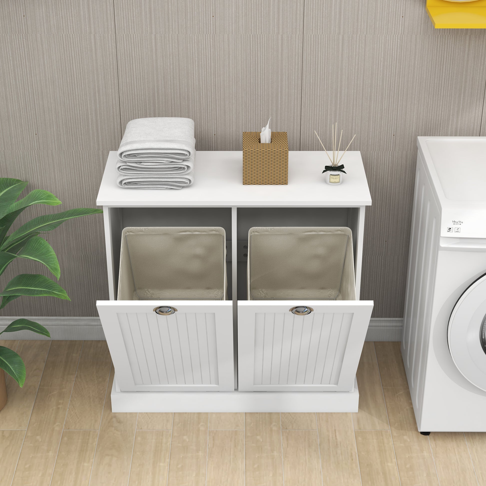 Two-Compartment Tilt-Out Laundry Sorter Cabinet-White image 4