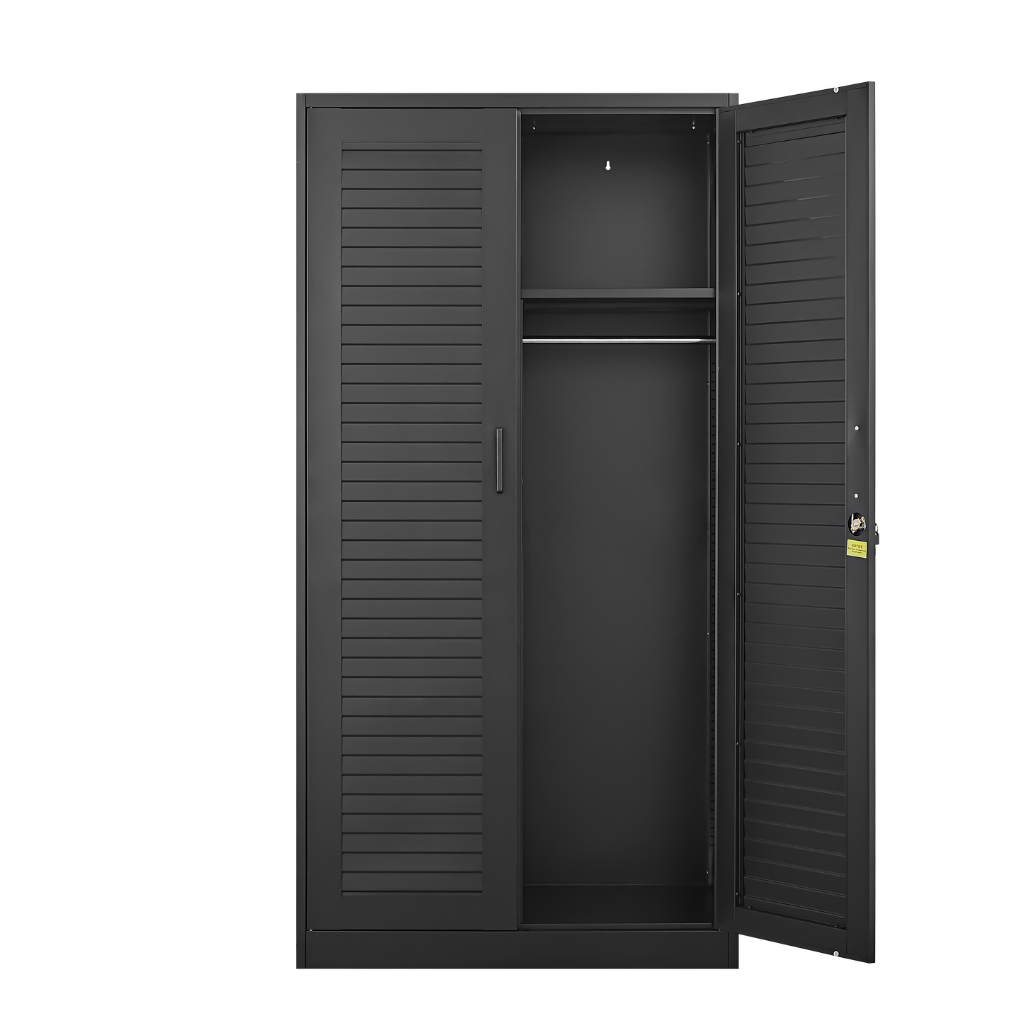 Wide & Deep Metal Storage Cabinet with Hanging Rod,Black Broom Closet Storage Cabinet with Lock, Tall Wardrobe Cabinets with Doors and Shelves,Locking Steel Tool Cabinets for Home,Office,Garage image 5