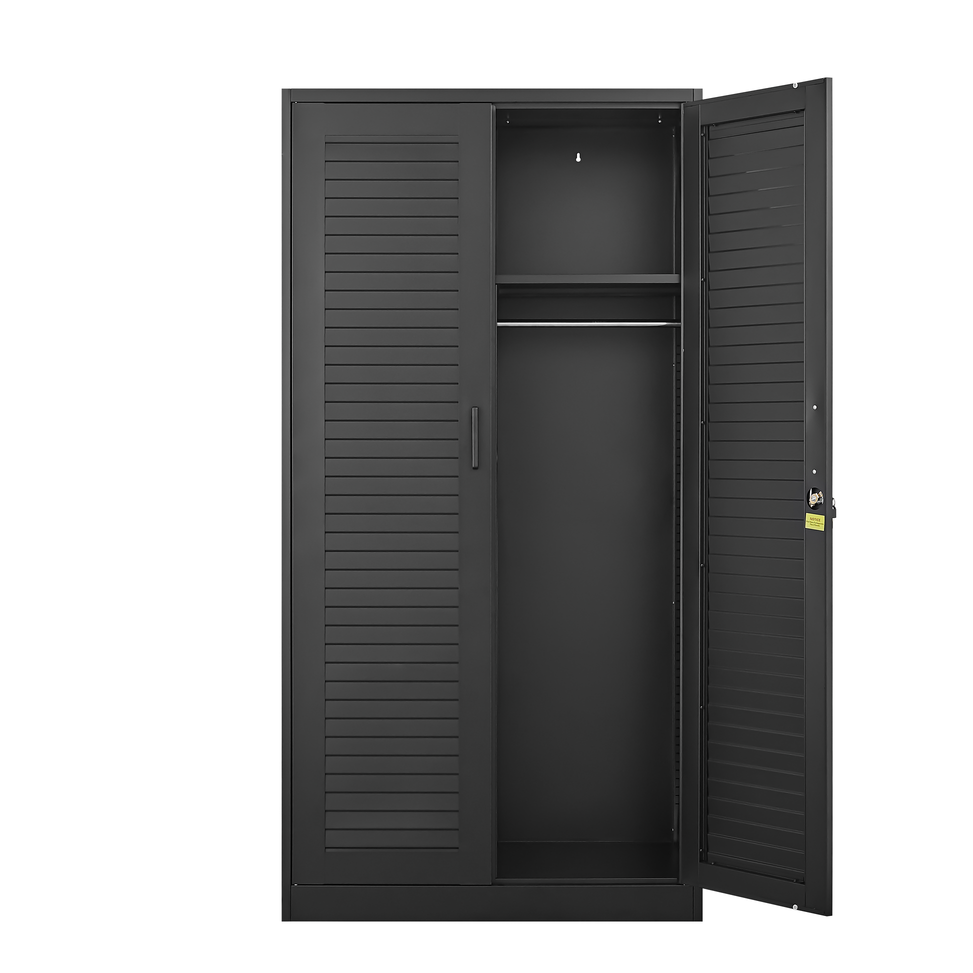 Wide & Deep Metal Storage Cabinet with Hanging Rod,Black Broom Closet Storage Cabinet with Lock, Tall Wardrobe Cabinets with Doors and Shelves,Locking Steel Tool Cabinets for Home,Office,Garage image 5