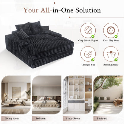 028DR-Oversized chaise Lounge chair, Upholstered Sleeper Sofa Bed with 4 Throw Pillows and Armrests, Corduroy Fabric Plush Lounge Chair Bed for Living Room, Apartment & Small Spaces, Gray image 3