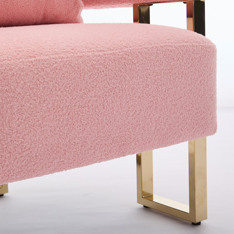 TS Modern decorative chair, living room side chair with gold metal legs, no wheels, suitable for dressing area, reception room, office,Teddy fleece upholstered metal foot sofas 2PCS Pink image 10