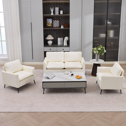 TS Cat paw leather upholstered sofa loveseat,Nordic retro light luxury living room balcony bedroom single casual sofa chair Double sofa + two pack combination(Cream White) image 1
