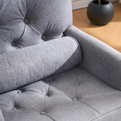 Tufted Club Chair with pillow, Accent Chair, Upholstered Button Armchair, Linen Fabric Corduroy Sofa Chairs for Bedroom, Living Room, Mid Century Modern with Studded Reading Chair, Gray image 5