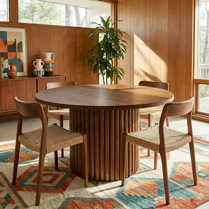 Merlin Solid Wood Walnut Round Dining Table image 4
