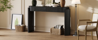 TREXM Entryway Table with Natural Wood Grain Finish, Console Table with Fluted Design, Oval Top and 2 Drawers for Entryway and Living Room (Black) image 7
