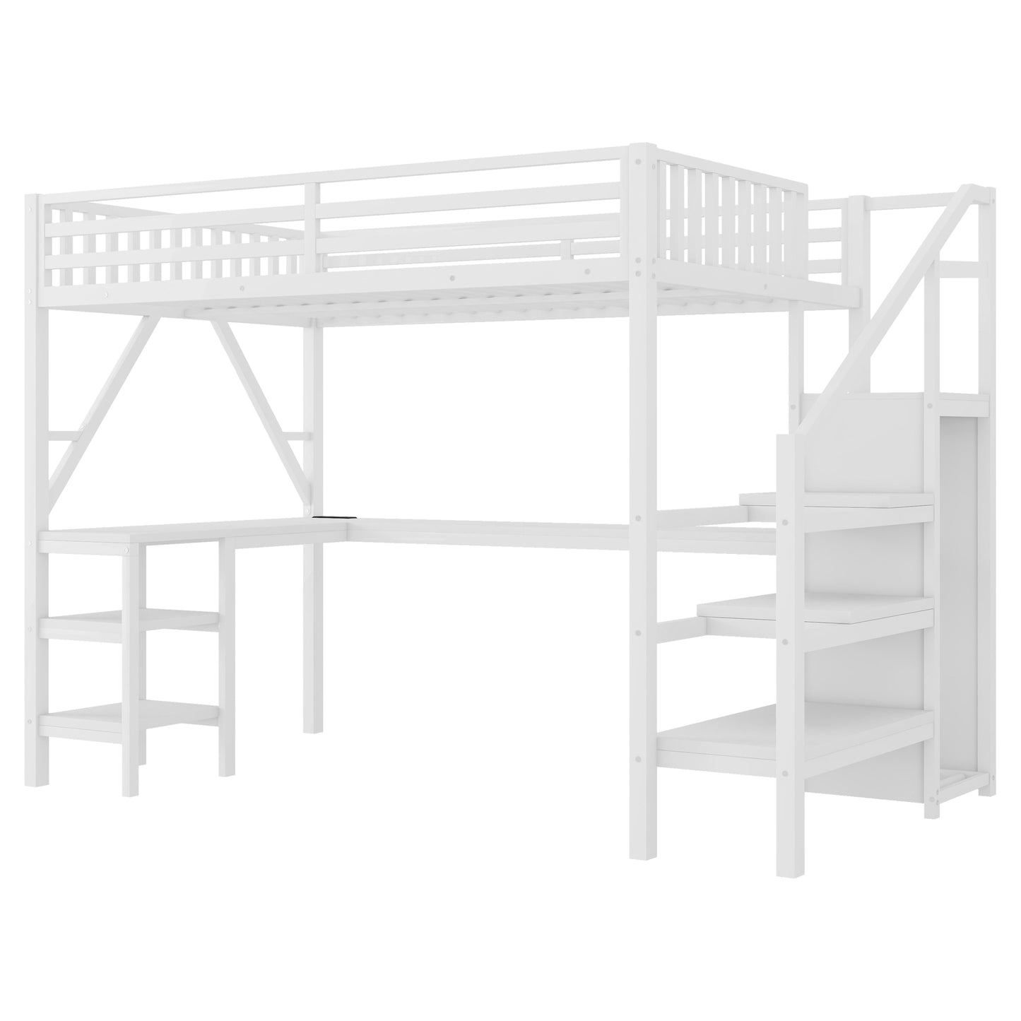Metal Full Loft Bed with Wardrobe and LED Light, Full Size Loft Bed with L Shaped Desk and USB for Kids Teens Adults, White(Expect Arrival Date 2026/3/2) image 12
