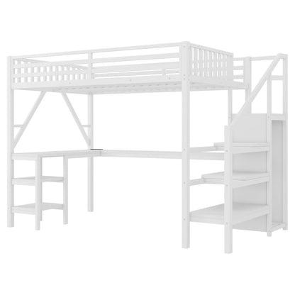 Metal Full Loft Bed with Wardrobe and LED Light, Full Size Loft Bed with L Shaped Desk and USB for Kids Teens Adults, White(Expect Arrival Date 2026/3/2) image 12