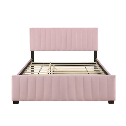 Queen Size Velvet Upholstered Platform Bed with Twin XL Size Trundle, Pink image 3