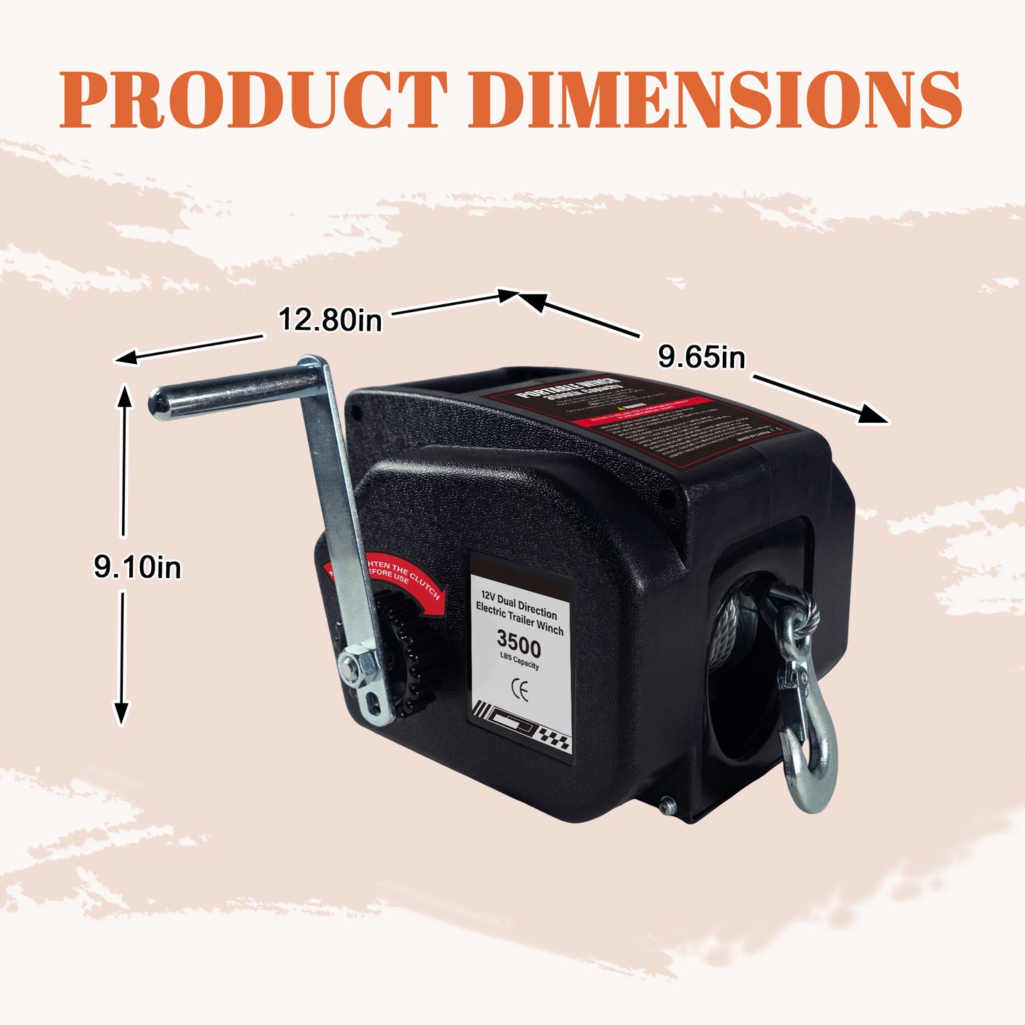 3500 lbs Electric Winch, 12V DC Portable Trailer & Boat Winch with Wireless Remote & Manual Crank, Waterproof Reversible In/Out Power Recovery Kit for Cars, Trucks, Marine - Black image 3