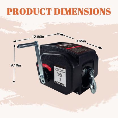 3500 lbs Electric Winch, 12V DC Portable Trailer & Boat Winch with Wireless Remote & Manual Crank, Waterproof Reversible In/Out Power Recovery Kit for Cars, Trucks, Marine - Black image 3