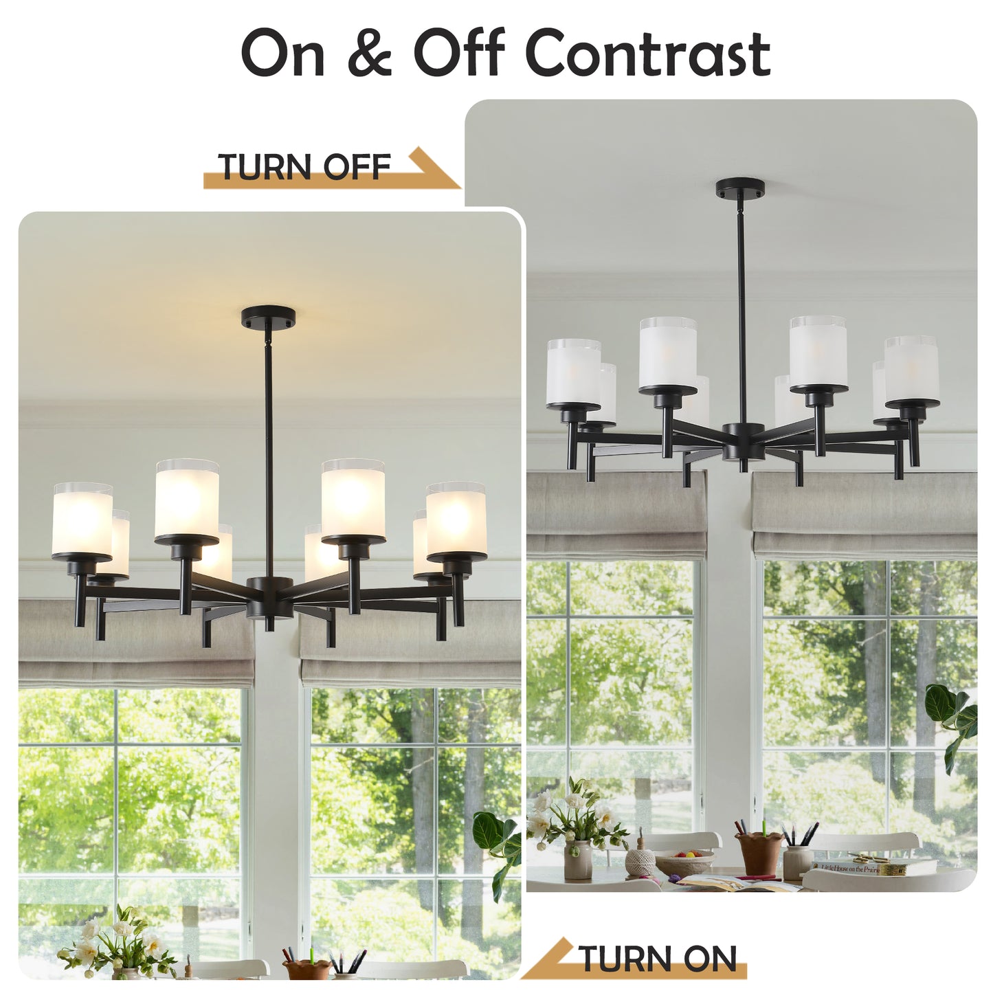 8-Light Frosted Glass Farmhouse Chandelier, Black Metal Chandeliers Light Fixtures Industrial for High Ceiling Living Dining Room Foyer. Adjustable Height--E26 (NO Included Bulb) image 11