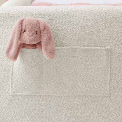 Twin Size Upholstered Platform Bed with Cute Rabbit Ear Shaped Headboard, with Safety Rail and Pocket, Boucle Fabric, Beige image 5