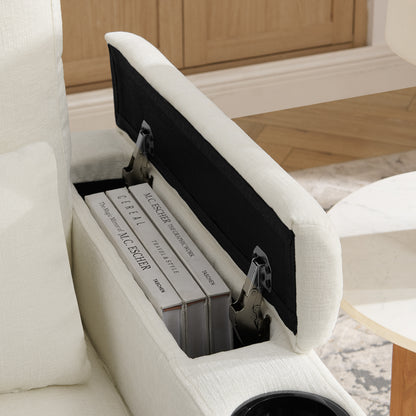 Single sofa recliner with manually adjustable backrest, USB charging port on the armrest side, phone stand included, hidden armrest storage, and a matching storage ottoman-Beige image 10