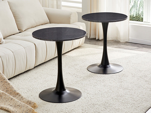Round Dining Table, 23.6" Circle Tulip Table with Thickened Tabletop & Metal Pedestal, Mid Century Modern Bistro Table for Kitchen, Small Places, Living Room, Cafe (Faux Marble) image 2
