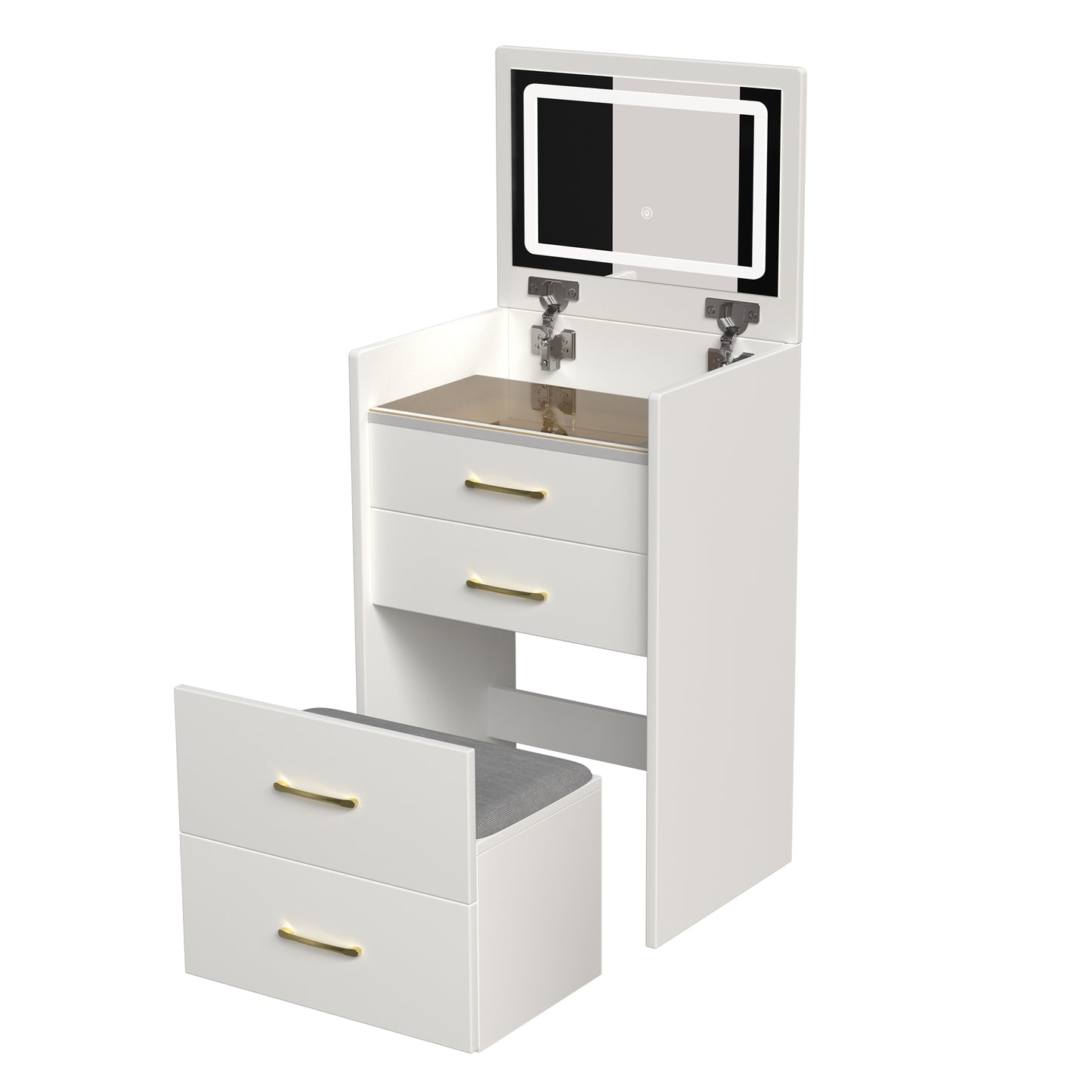 3 in 1 Vanity Desk with open Top Mirror,Small Make Up Vanity Set with Visible Glass Desktop,Compact Makeup Vanity with 3 Drawers,Dressing Table for Bedroom image 9