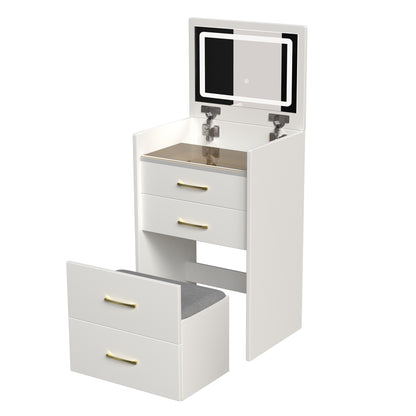 3 in 1 Vanity Desk with open Top Mirror,Small Make Up Vanity Set with Visible Glass Desktop,Compact Makeup Vanity with 3 Drawers,Dressing Table for Bedroom image 9