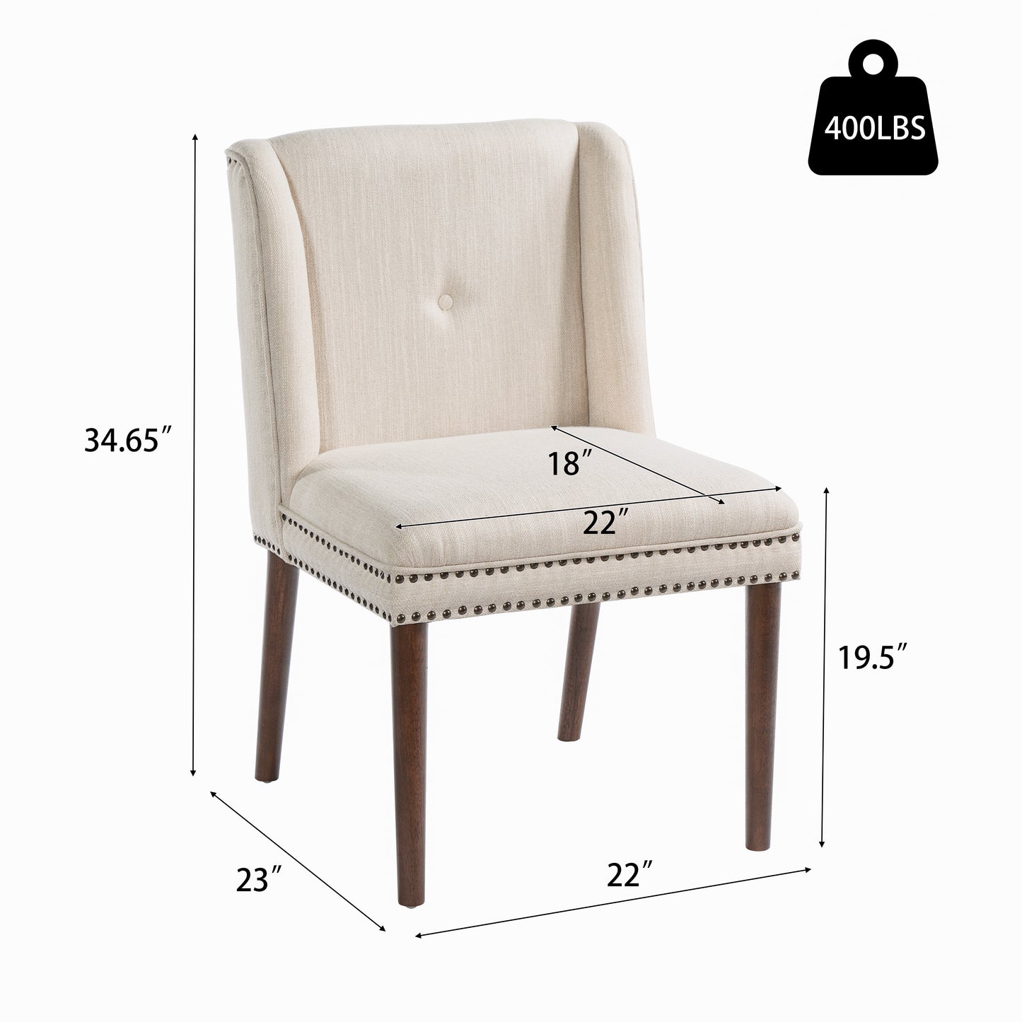 Light Luxury Rivet Upholstered Dining Chair,Rubber Wood leg, Fabric & Foam Padded Seat for Kitchen, Dining Room, Living Room(Set of 2),Walnut+ Beige image 2