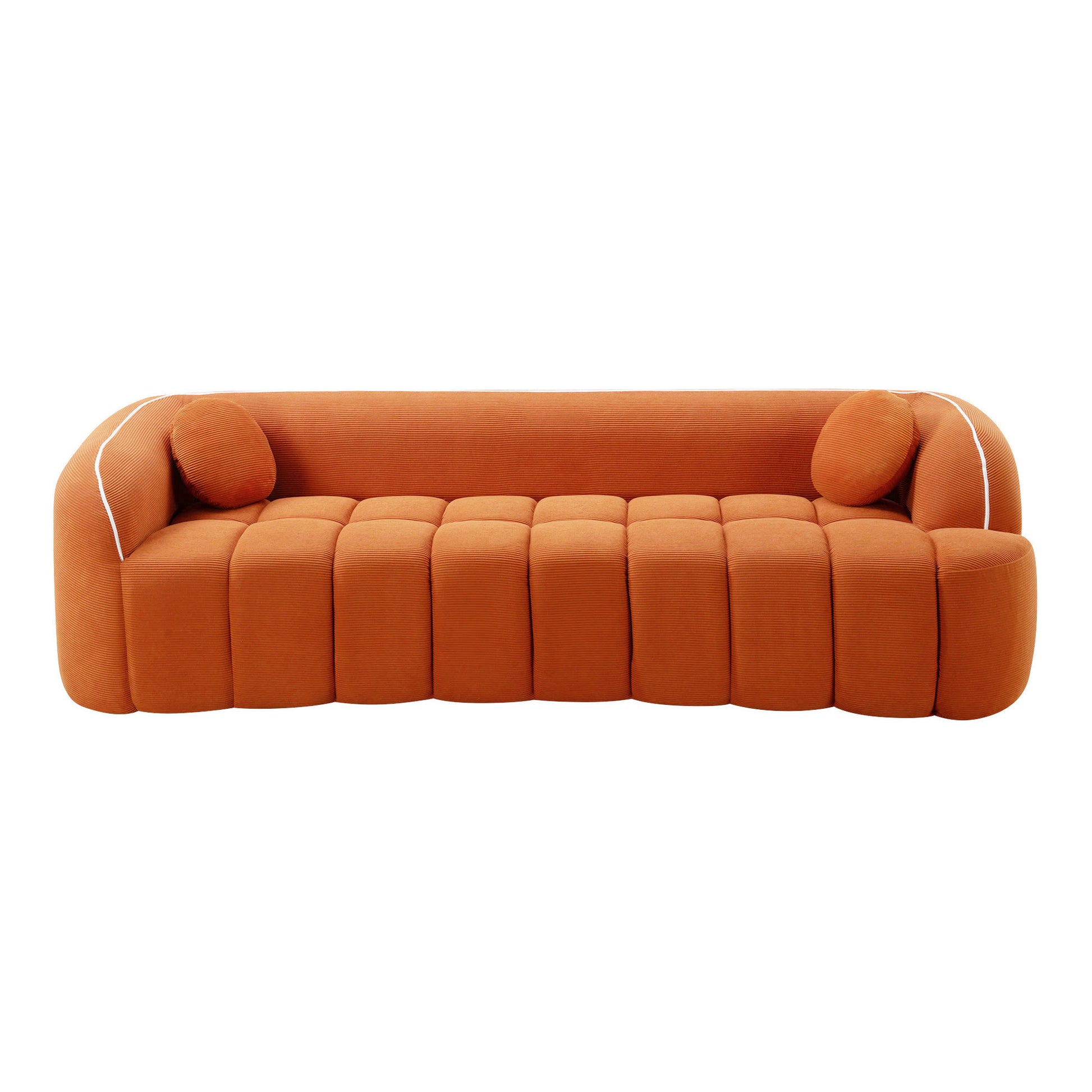 98.4" Modern Compressed Sofa, Cloud Couch 3-Seater Corduroy Sofa, No Assembly Required, Bubble Channel Tufted Couch with 2 Pillows, Comfy Deep Seat for Living Room, Apartment, Office image 8