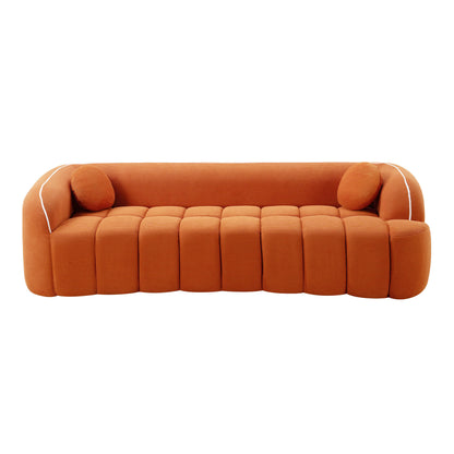 98.4" Modern Compressed Sofa, Cloud Couch 3-Seater Corduroy Sofa, No Assembly Required, Bubble Channel Tufted Couch with 2 Pillows, Comfy Deep Seat for Living Room, Apartment, Office image 8