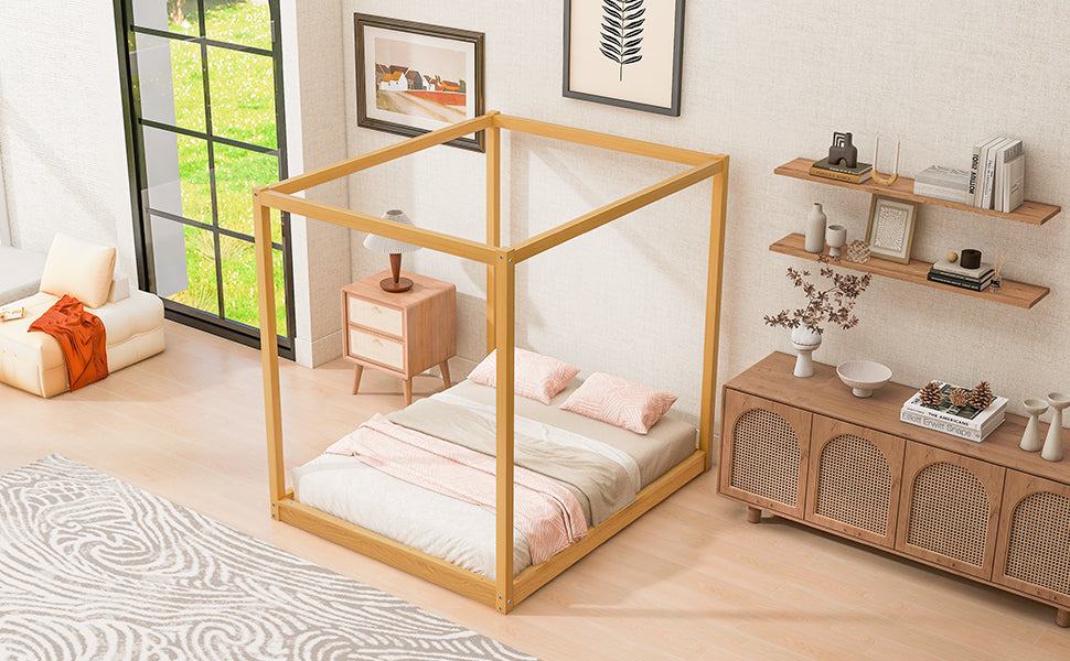 Queen Size Canopy Platform Bed with Support Legs,Natural image 5