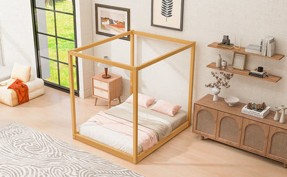 Queen Size Canopy Platform Bed with Support Legs,Natural image 5