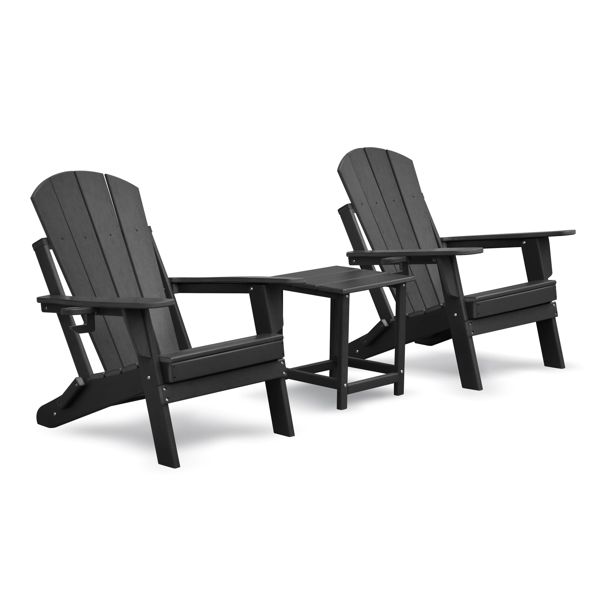 Folding Outdoor Adirondack Chair Set of 2 and Table Set,HDPE All-weather Folding Fire Pit Chair, Ergonomic Design Patio Lawn Chair for Outside Deck Garden Backyardf Balcony, Black image 6