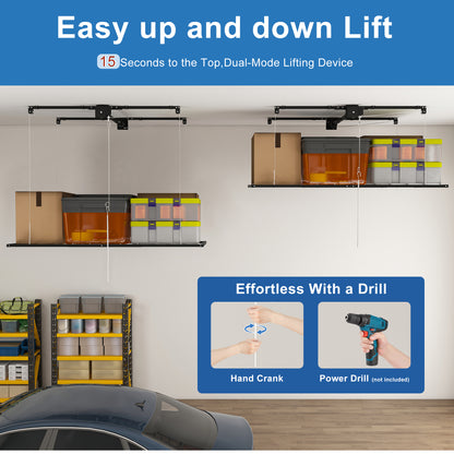 Black Overhead Garage Storage Rack 3x6 FT for High Ceilings 10-12 FT, 370LBS Capacity All-Steel Construction with Safety Lock (Installation Required, Heavy-Duty Garage Organizer) RR image 3