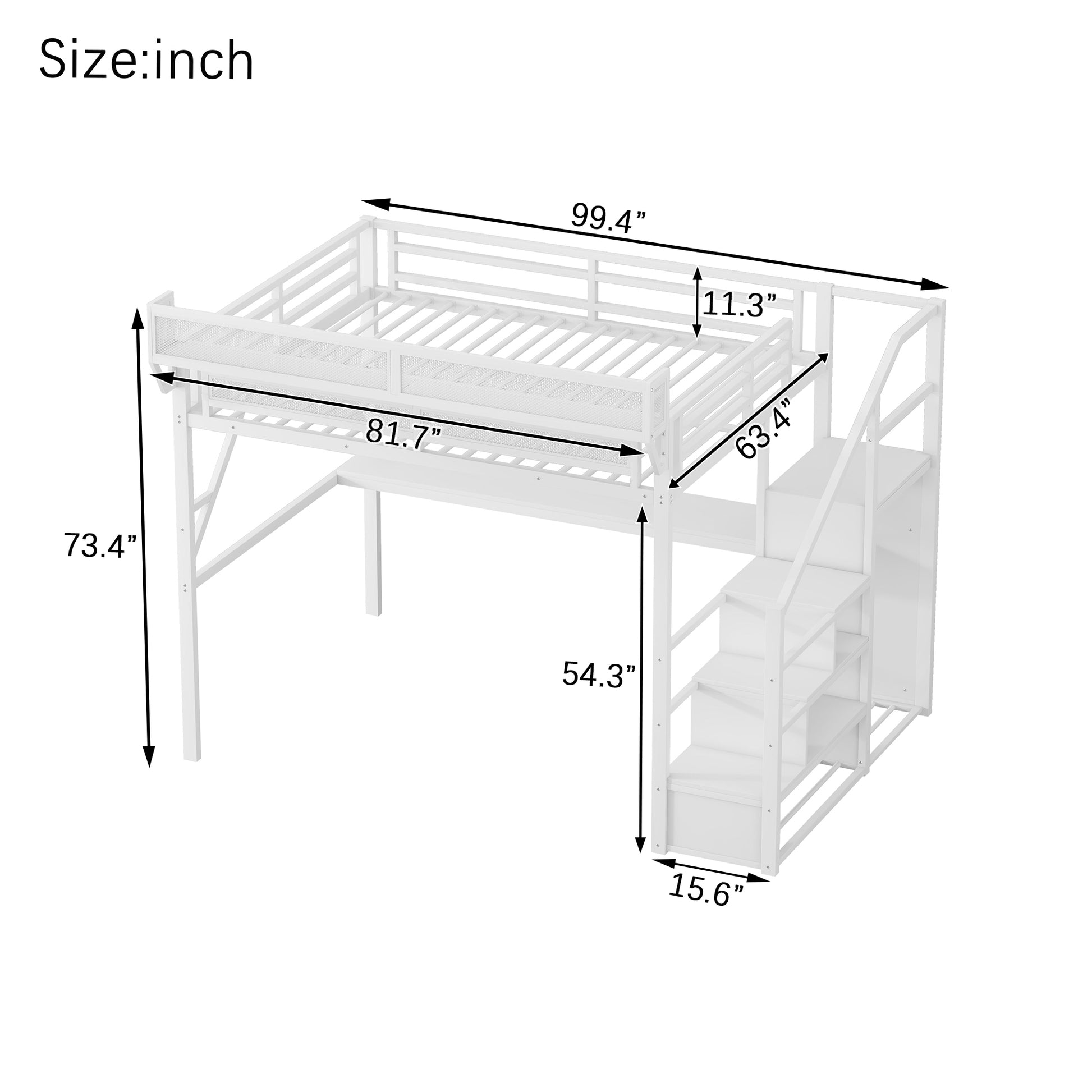 Queen Loft Bed with Desk and Charging Station, Queen Size Metal Loft Bed with Stairs and Light for Kids Teens,White(Expect Arrival Date 2026/3/7) image 11