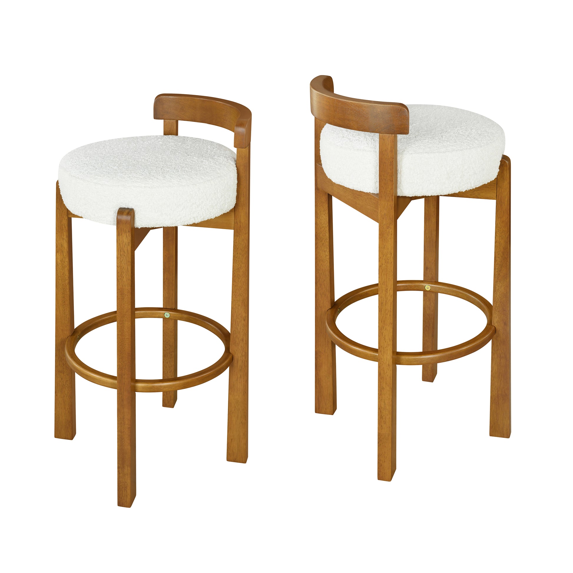 Elise Indoor Wooden Low Back Barstool, Walnut Finished and White Upholstery, Set of 2 image 3