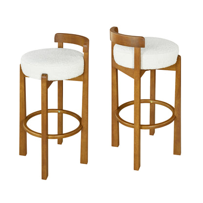 Elise Indoor Wooden Low Back Barstool, Walnut Finished and White Upholstery, Set of 2 image 3