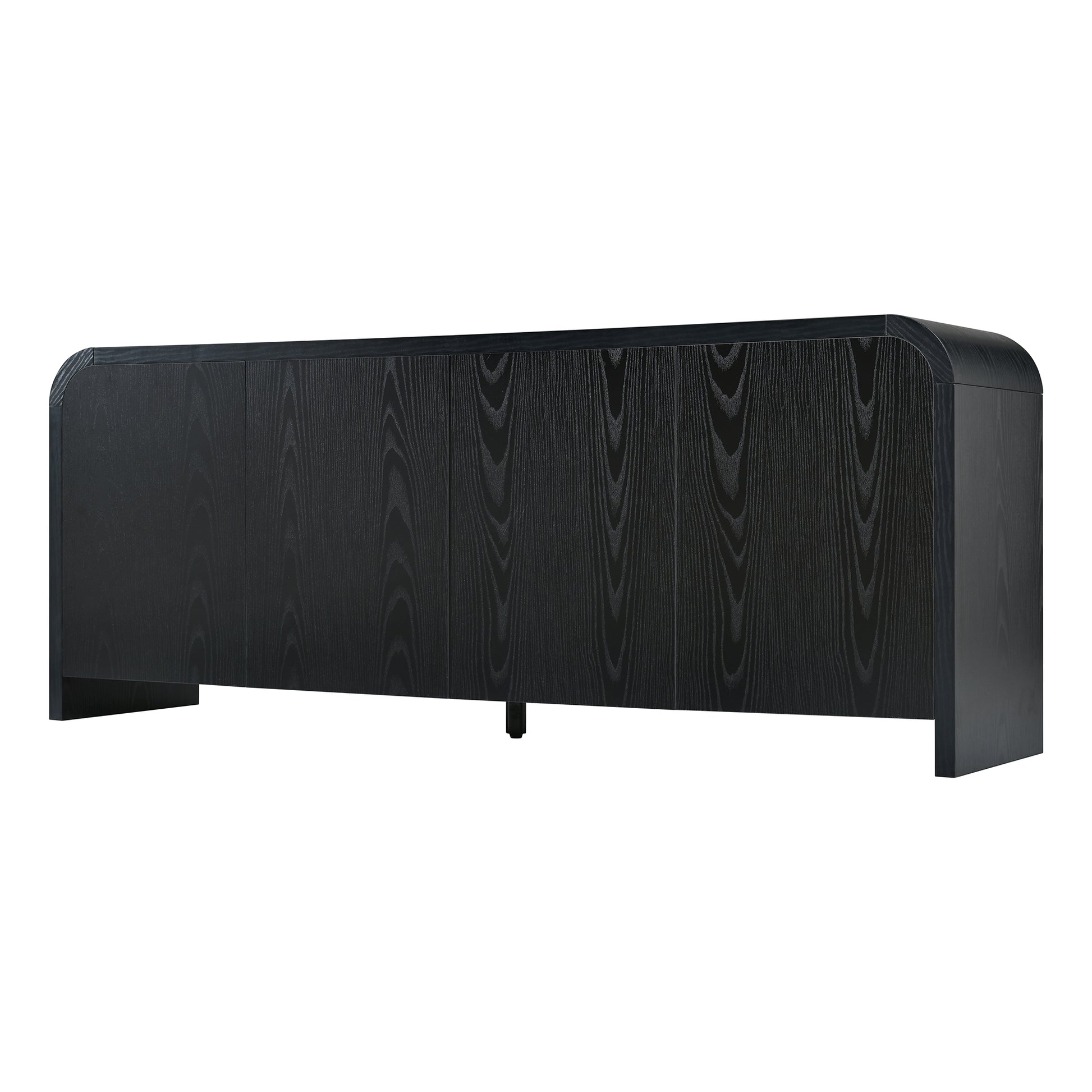 Farmhouse Curved Edge TV Stand with Large Cabinets for TVs up to 70", Minimalist Wood Grain Media Console with Cable Management, Mid Century TV Cabinet with Adjustable Shelves for Living Room, Black image 8