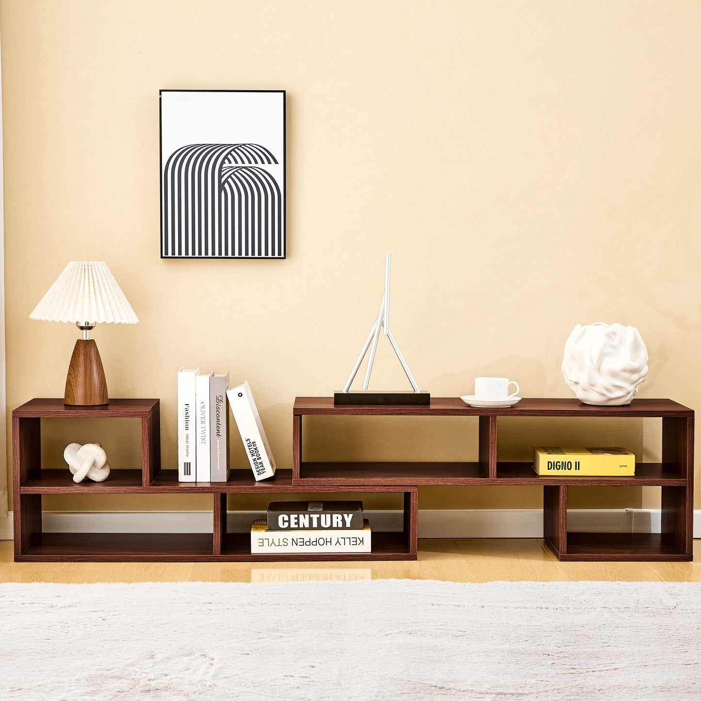 Dark Walnut Modular TV Stand, Free‑Combination Open Storage Media Console, Modern Minimalist Entertainment Center, Adjustable TV Cabinet for Living Room Bedroom Apartment image 5