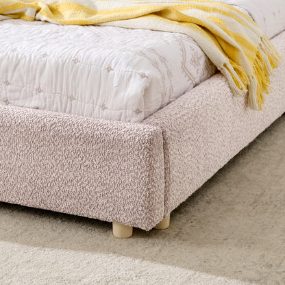 King Size Upholstered Bed Frame, Modern Minimalist Style with Tall Curved Headboard, Premium Circle Yarn Fabric & Sturdy Leg Support, Mattress Not Included-Pink image 5