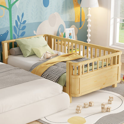 Twin Size Wood Platform Bed for Kids, Wood Low Profile Twin Bed with Rails for Girls and Boys, Natural (Patented Design, Expect Arrival Date 2026/5/11 Old SKU W2593P190150) image 3