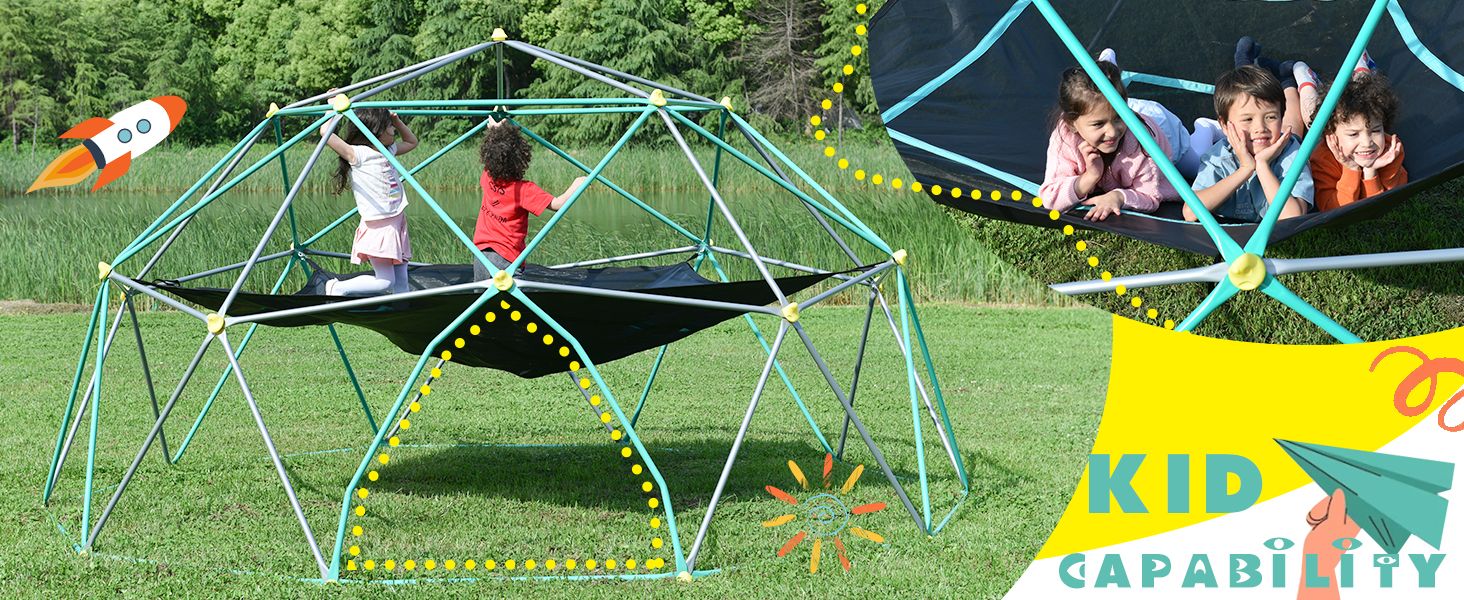 13ft Geometric Dome Climber Play Center, Kids Climbing Dome Tower with Hammock, Rust & UV Resistant Steel Supporting 100 image 18