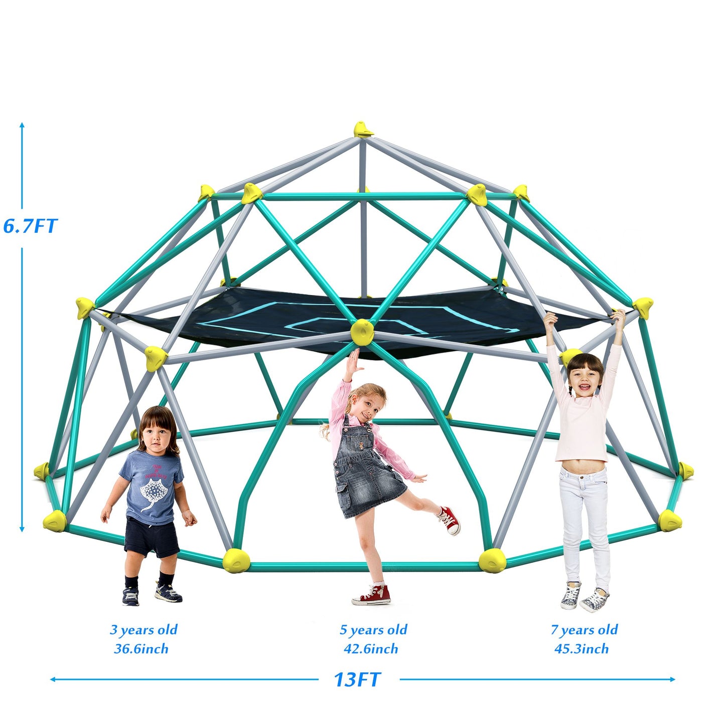 13ft Geometric Dome Climber Play Center with Hammock - Side View - Image 2