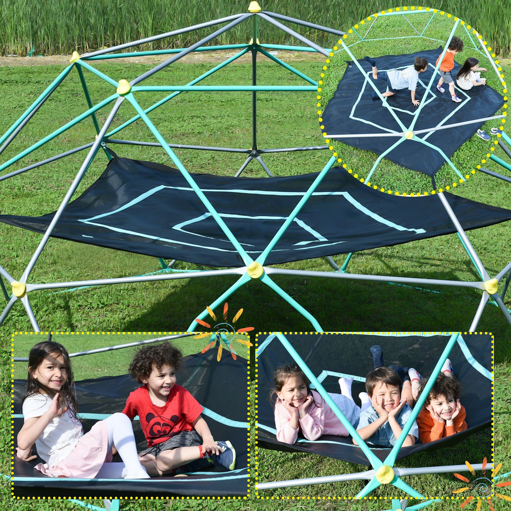 13ft Geometric Dome Climber Play Center with Hammock - Hammock Detail - Image 5